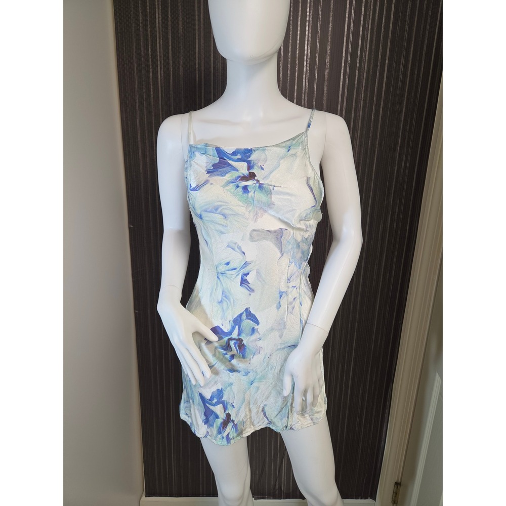 Sau Lee Blue White Floral Watercolor Mini Dress Adjustable Straps Size 0